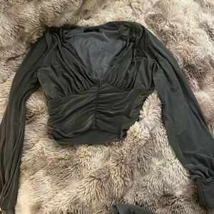 Cropped v neck sexy going out top in gray